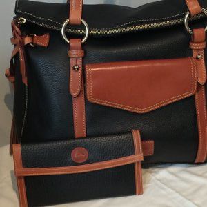 Dooney & Bourke (Authentic) Pebbled Leather Two-tone Smith Bag & Matching Wallet